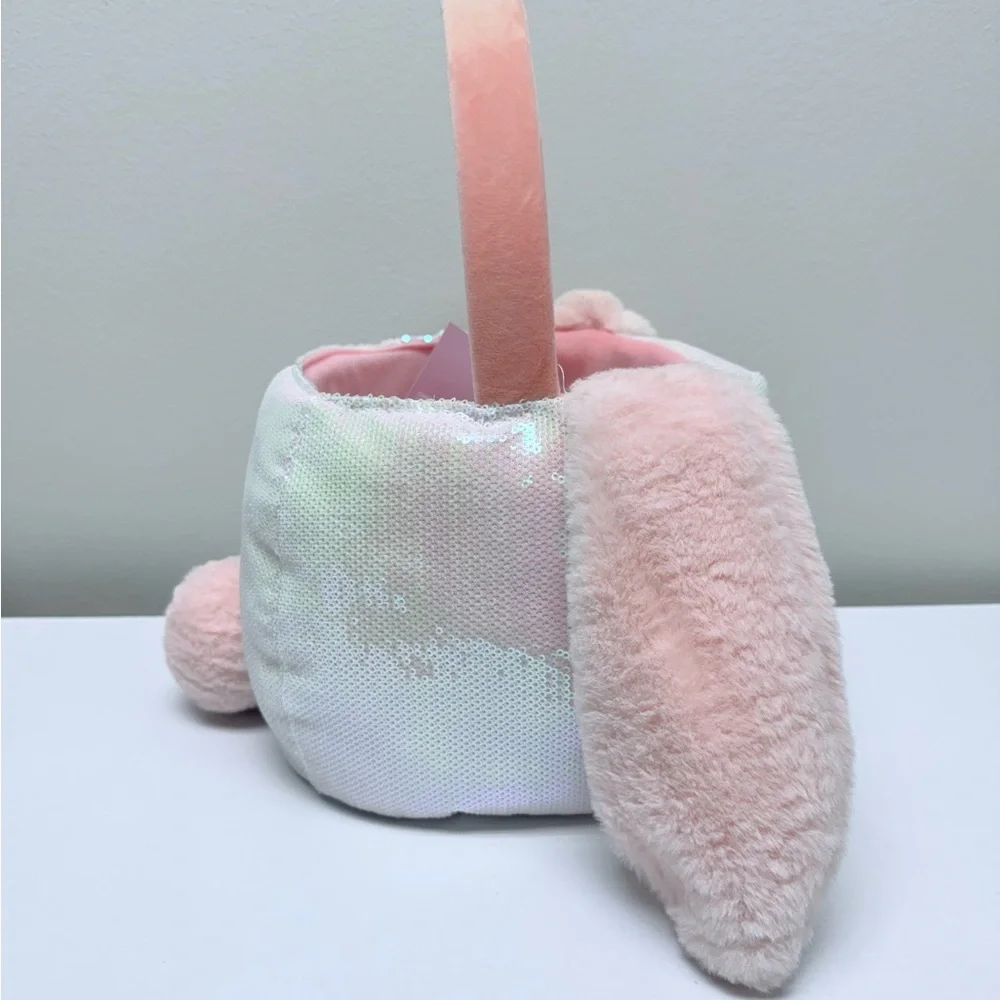 Target Spritz Bunny Sequined Easter Basket, Pink White Iridescent Sequins, New